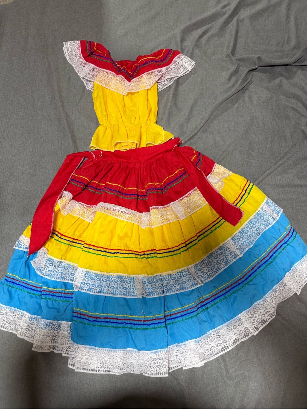 Girls' Bright Central and South AmericaStyle Ruffled Dress in Red, Yellow & Blue